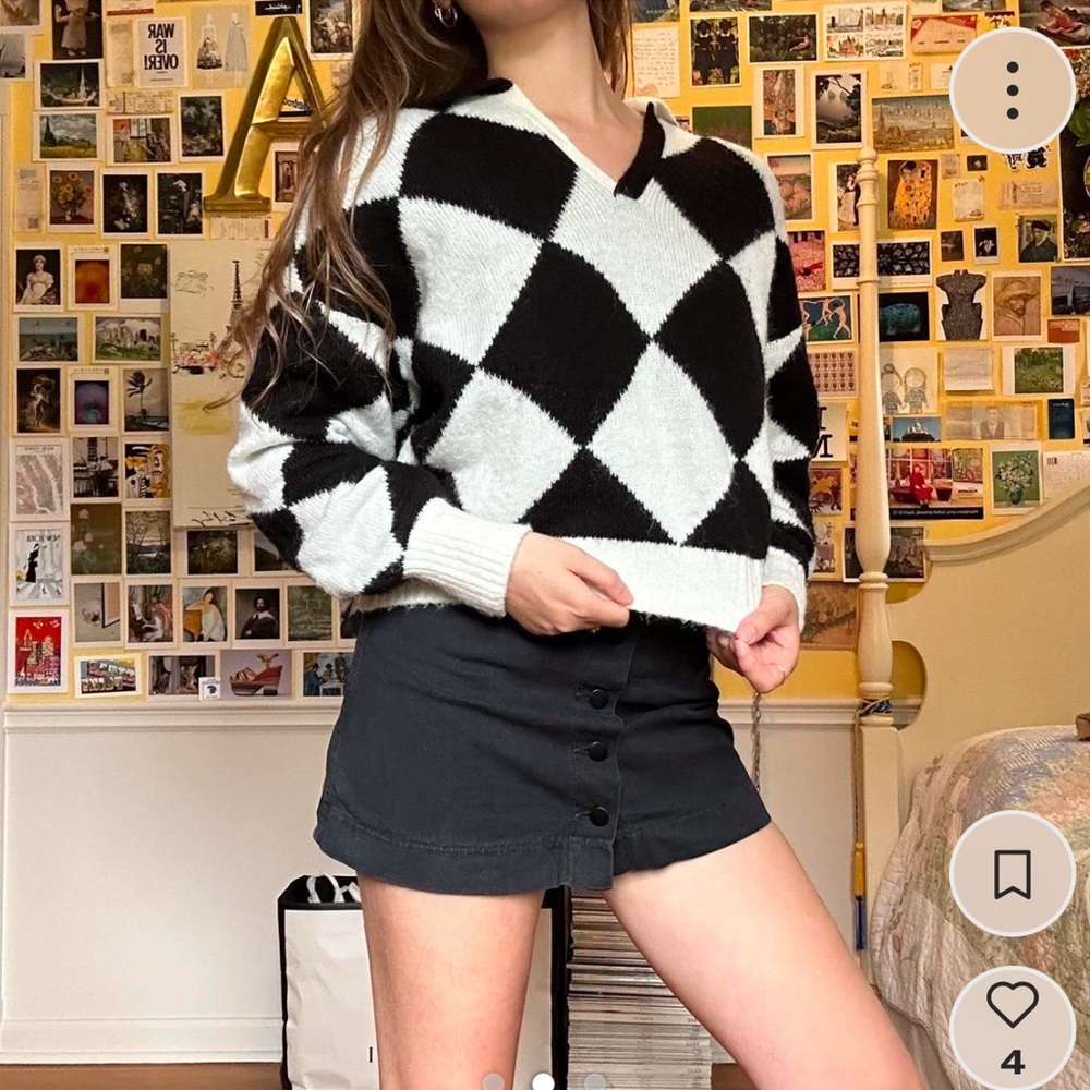 black and white checkered collar sweater